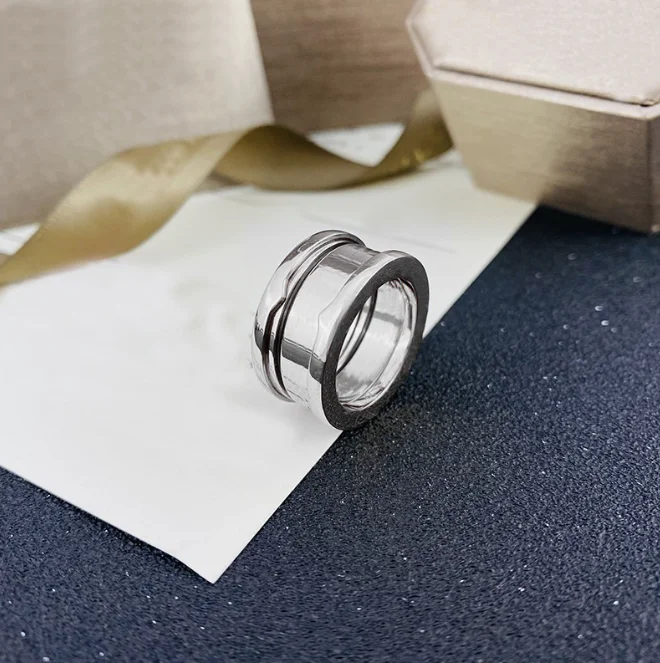 ask for BV catalog ask for real photo Women Stainless Steel Ring Jewelry Joyeria Gold jewelry Black Ceramic Spring Ring