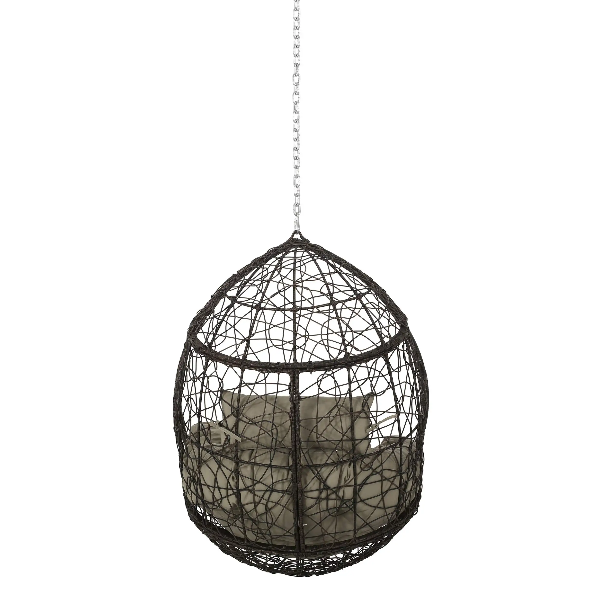 Wicker Egg Chair Large Indoor/Outdoor Recliner for Patio, Backyard, Living Room with Comfort Cushion Steel Frame Brown