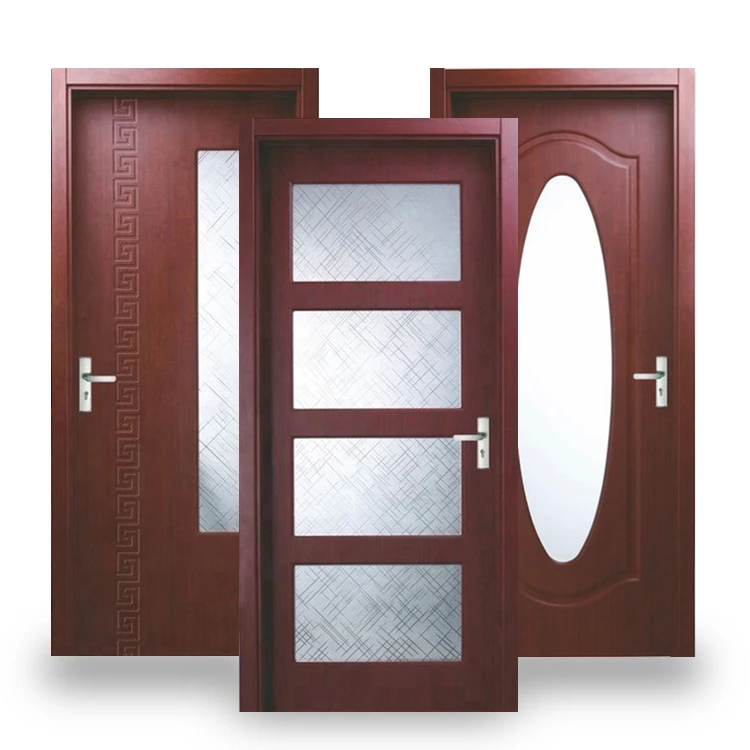 Interior room half glass hdf wooden doors custom made modern indoor decorative frosted glass mdf wood single door