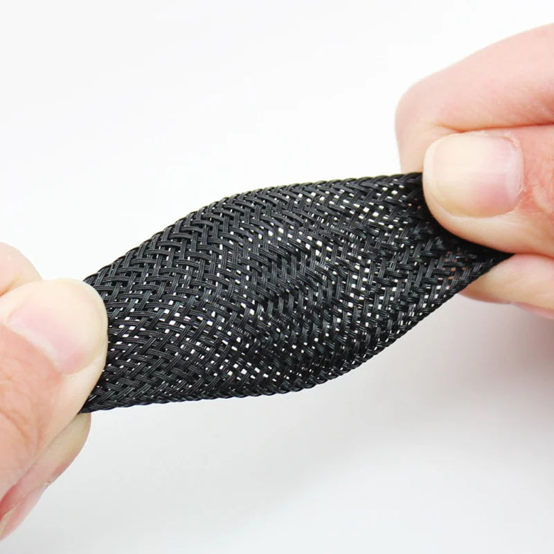 Nylon braided sleeve PET telescopic shock absorbent sleeves Black snakeskin encryption type wire protection bundle sleeving