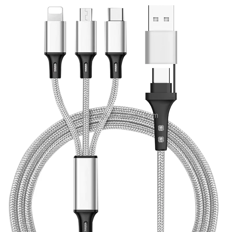 New Arrivals Premium usb c to Type c Micro 8pin All in one 5 in 1 Nylon Braided Fast Charging Cable 3A for Iphone Android