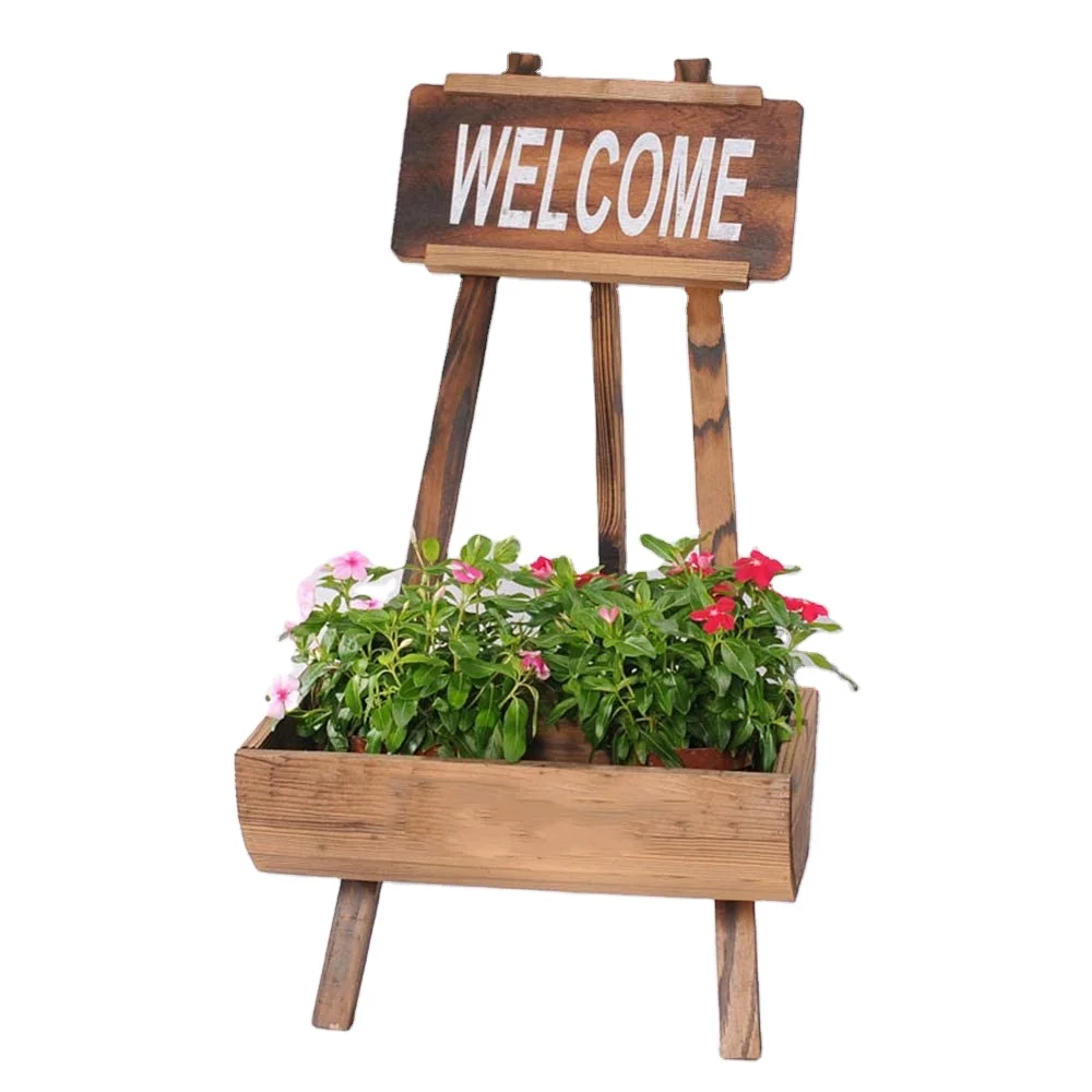 
Vintage Style Flower And Plant Easel Stand Wooden Shelf Wood Flower Pots and Decoration For Home With Wood Sign 