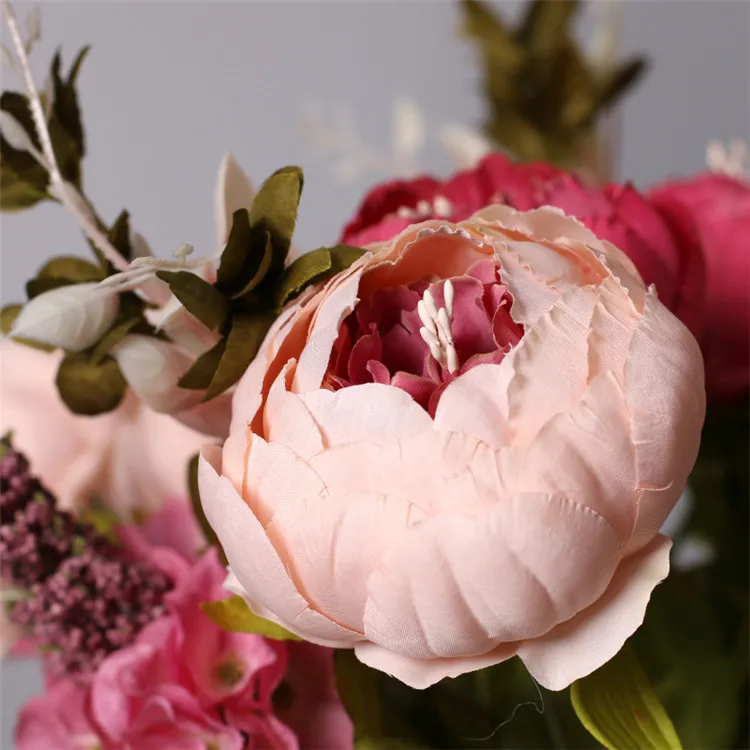 Wholesale European Simulation Peony Bouquet 13 Heads Silk Peonies Artificial Flower Wedding Home Decor