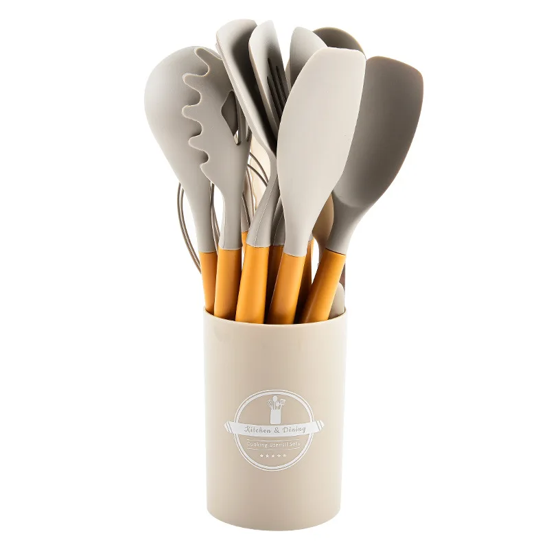 12 14 Sets Wooden Handle Silicone Kitchen Utensils Non-stick Pan Spoon Storage Tongs Spatula Spoon Kitchen for Nonstick Cookware