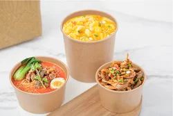 Disposable Food Grade Take Away Kraft Paper Salad Bowl With Pet Lid