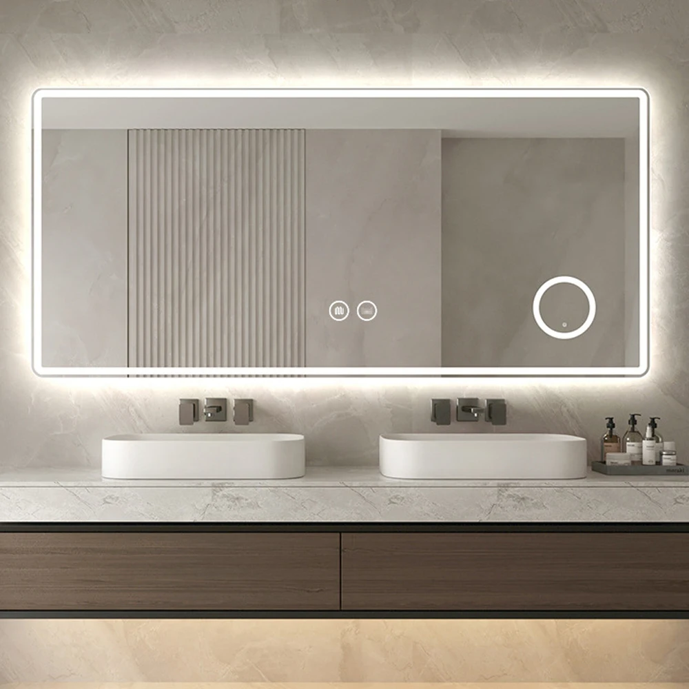Intelligent bathroom mirror bathroom touch screen wall mounted with COB light comb makeup mirror