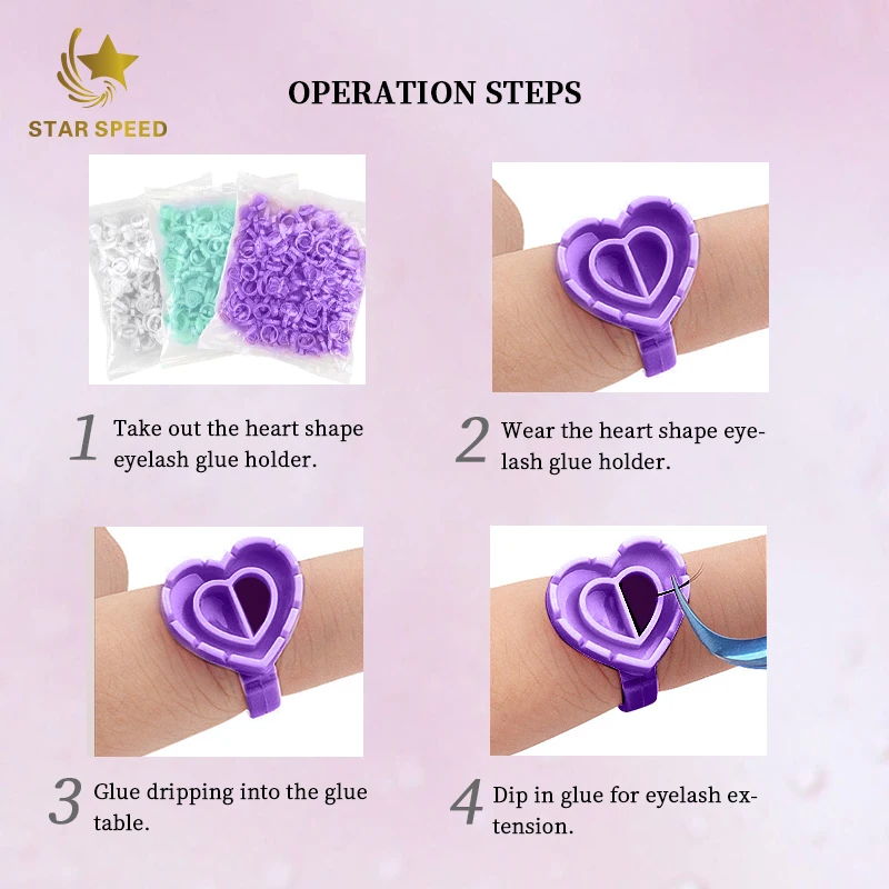 Star Speed Wholesale Pink Heart Shape Flower Glue Ring Eyelash Extension Tools Lash Glue Rings