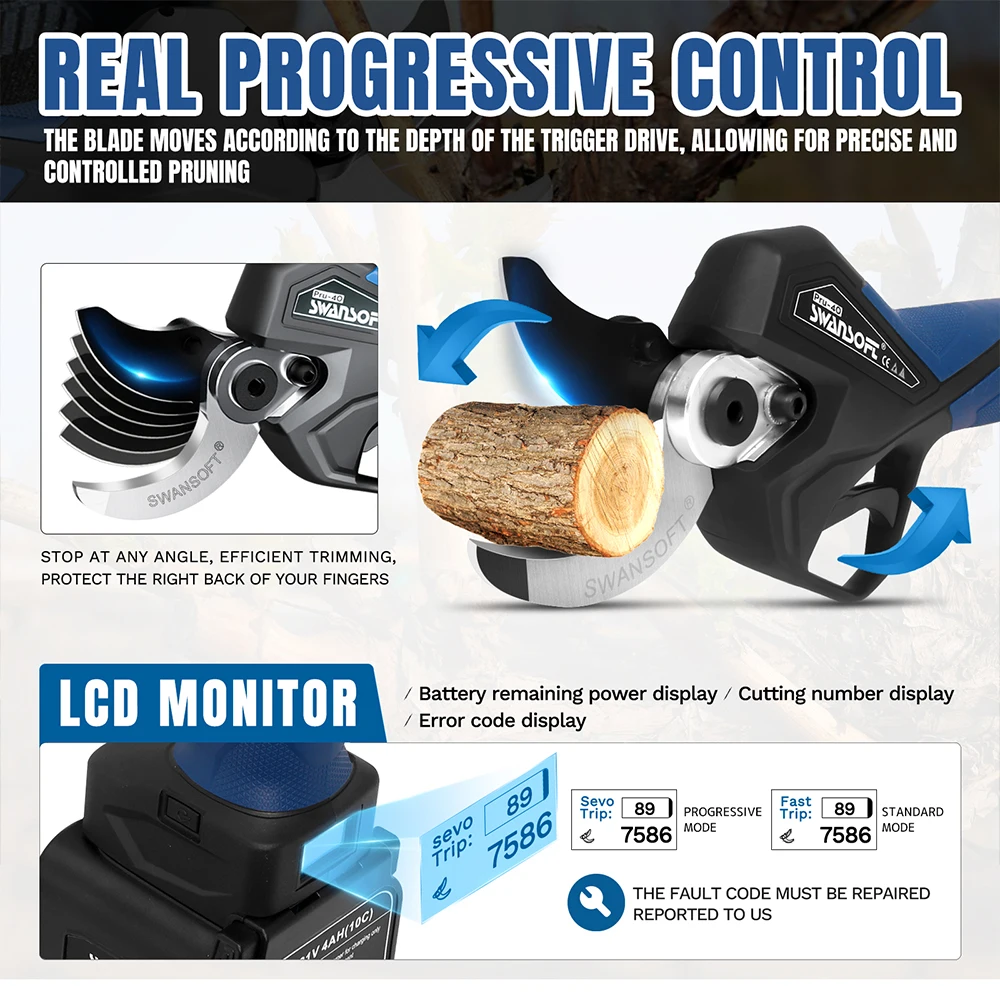 40 MM Cordless Electric Pruner Fruit Tree Branches Cutter Tools Rechargeable Electric Pruning Shears Pruner Cordless Tree Pruner