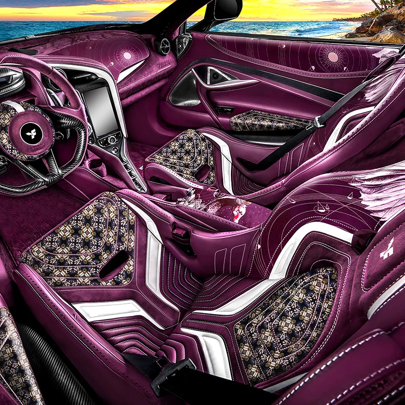 Роскошный дизайнерский фиолетовый дешевый чехол на сиденье автомобиля из дышащей ПВХ кожи на заказ