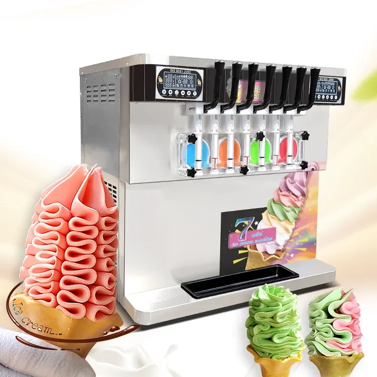 Commerical 395T Sevem Flavors Soft Serve Ice Cream Machine Table Top 4+3 Mixed Flavor Ice Cream Maker With Factory Cheap Prices