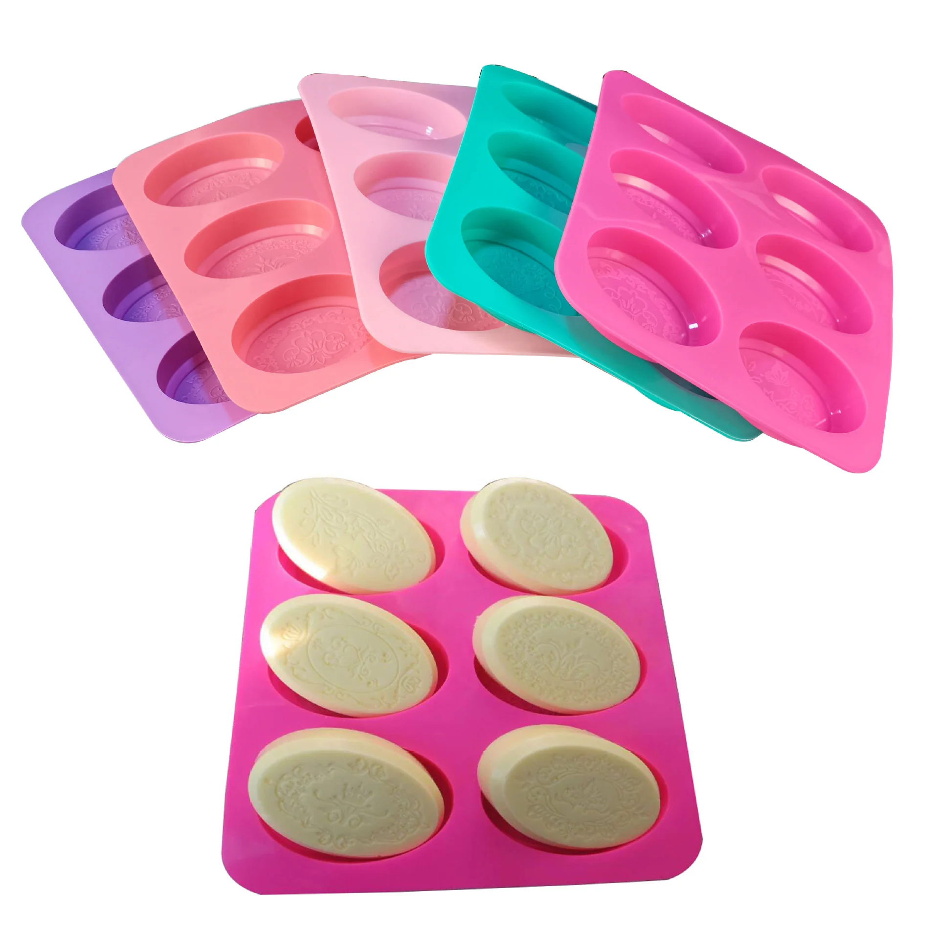 Rectangle Mixed Patterns Silicone Soap Moulds fo 6 Cavities Soap Making Supplies Molds Oval Silicone Mold