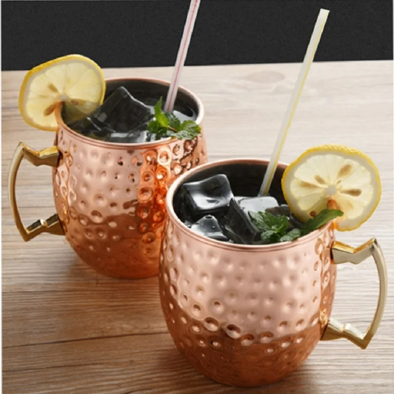 
Hot selling Item in Moscow style 500ml stainless steel Hammer point Mule mug cups Gold plating process customized with handle 