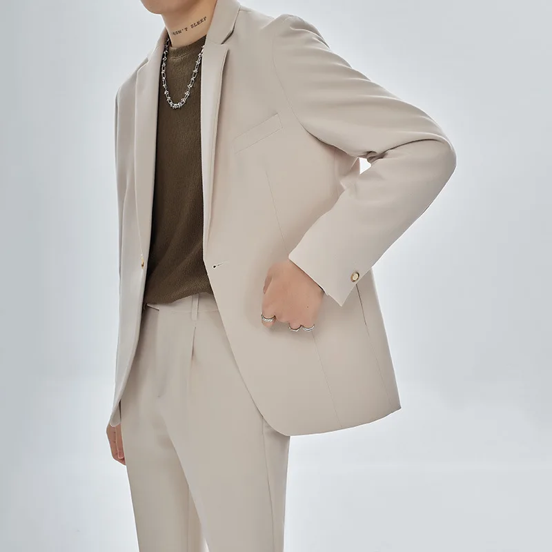 Casual Two-Piece Korean-Style Single Breasted Jacket for Men High-Style Drop Sense Loose Fit Slight Mature Look