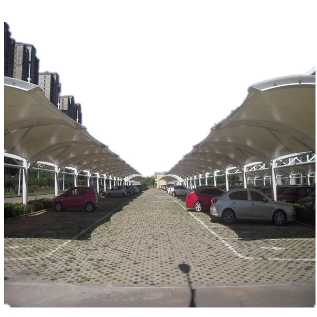 
PTFE or PVDF tensile membrane and steel fabric structure for car parking roof shade waterproof factory price 