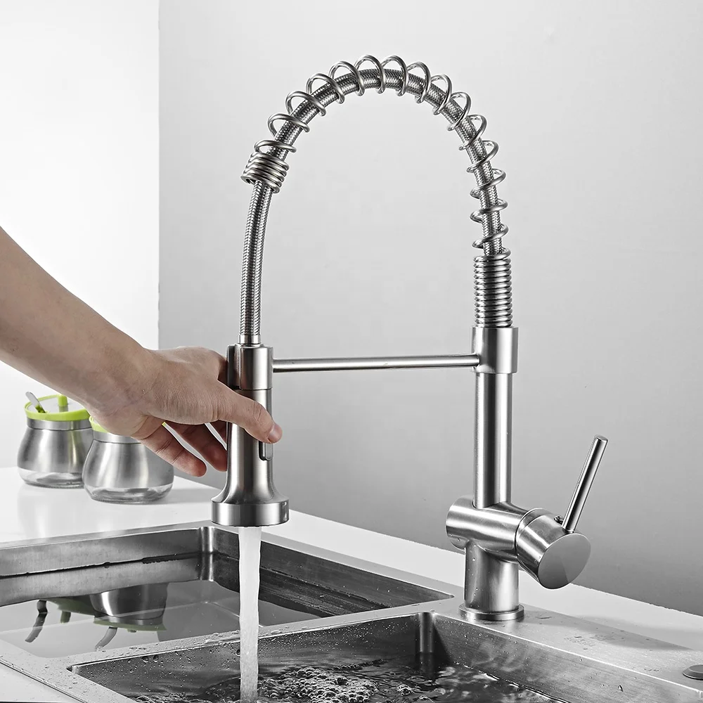 Sanitary Ware Contemporary Flexible Kitchen Faucets Tap Single Hole Pull Out Brass Commercial Spring Kitchen Sink Mixer Faucet