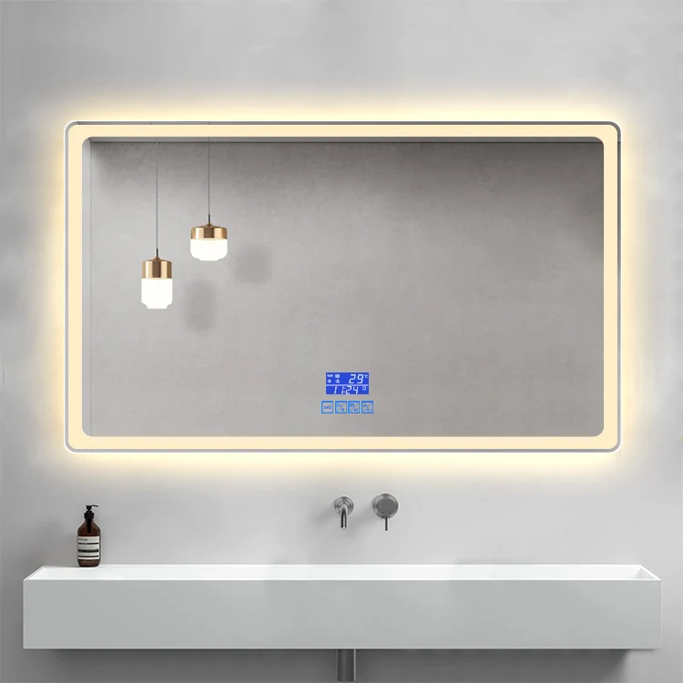 Hotel smart bathroom mirror wall mount led bathroom mirror with clock