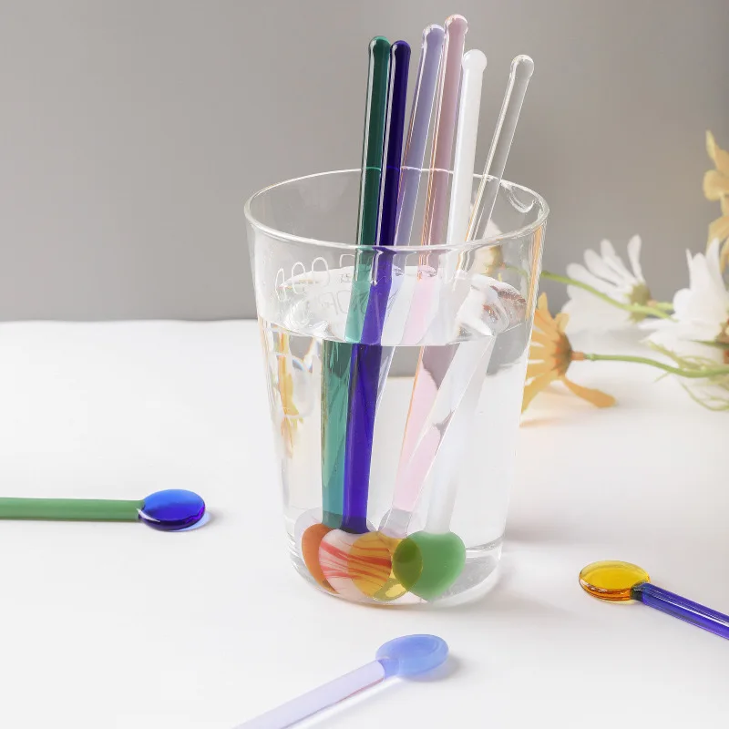 party kids crystal stirring stick Shaped Miniature Hand Blown Art Single Glass Spoon for Milk