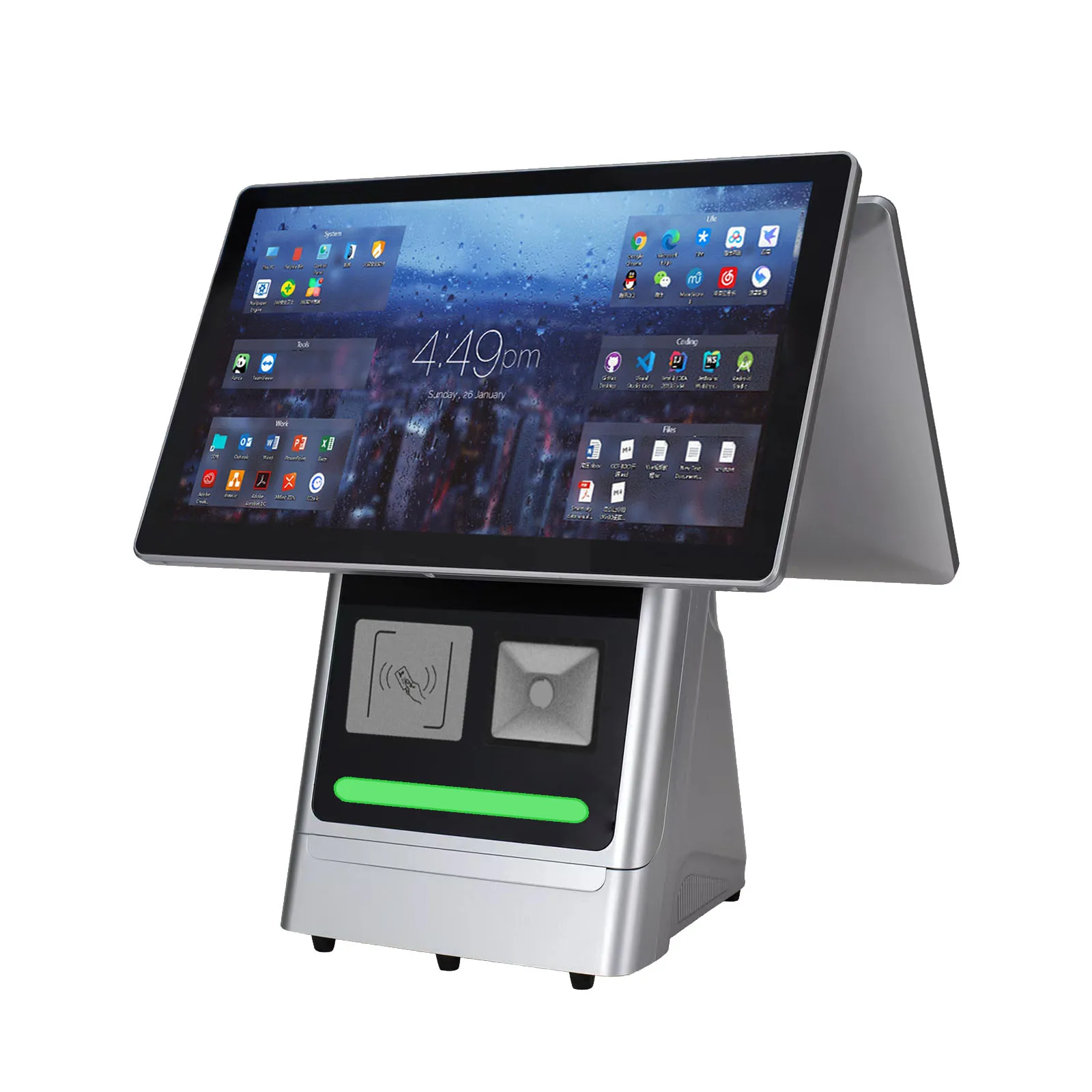 15 6 дюймов двойной экран android pos настольная розничная система с термопринтером сканер штрих-кодов киоск сенсорным экраном