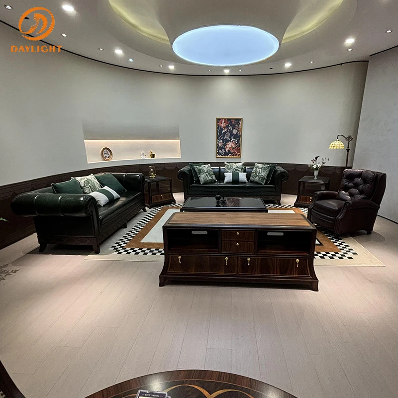 Royal Living Room Wooden Leisure Chair European Mahogany Sofa High-end Italy Elegant Antique Leather Set Villa Classic Furniture