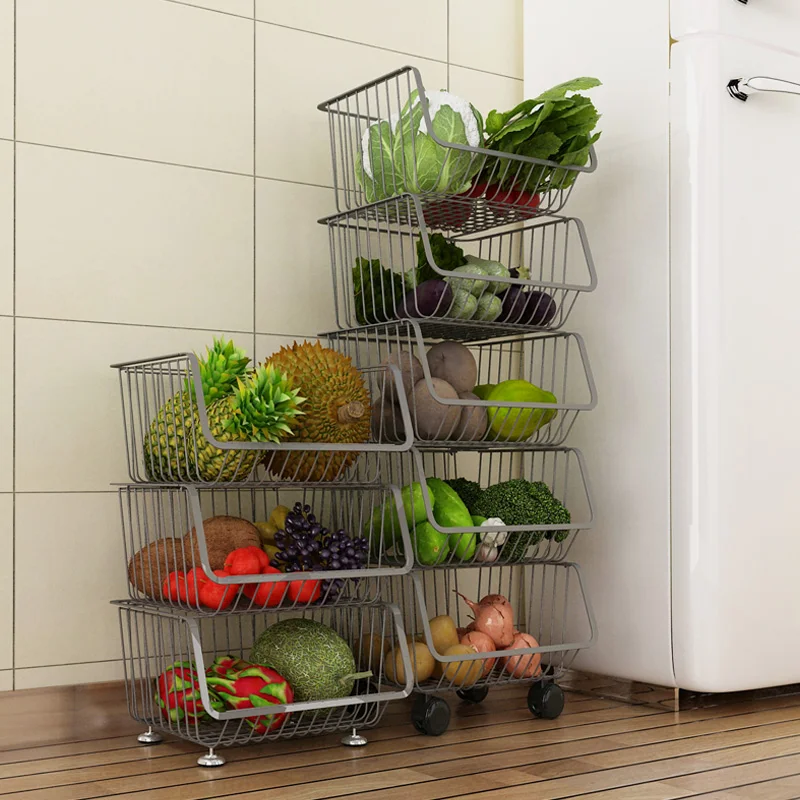 
Hot Sale 5 Tiers Stackable Metal Basket Kitchen Storage Rack 