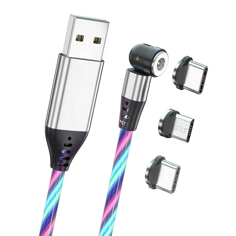 
2021 Popular 2m/6ft 2A 540 Degree Flowing LED Magnetic USB Cable For 3 in 1 