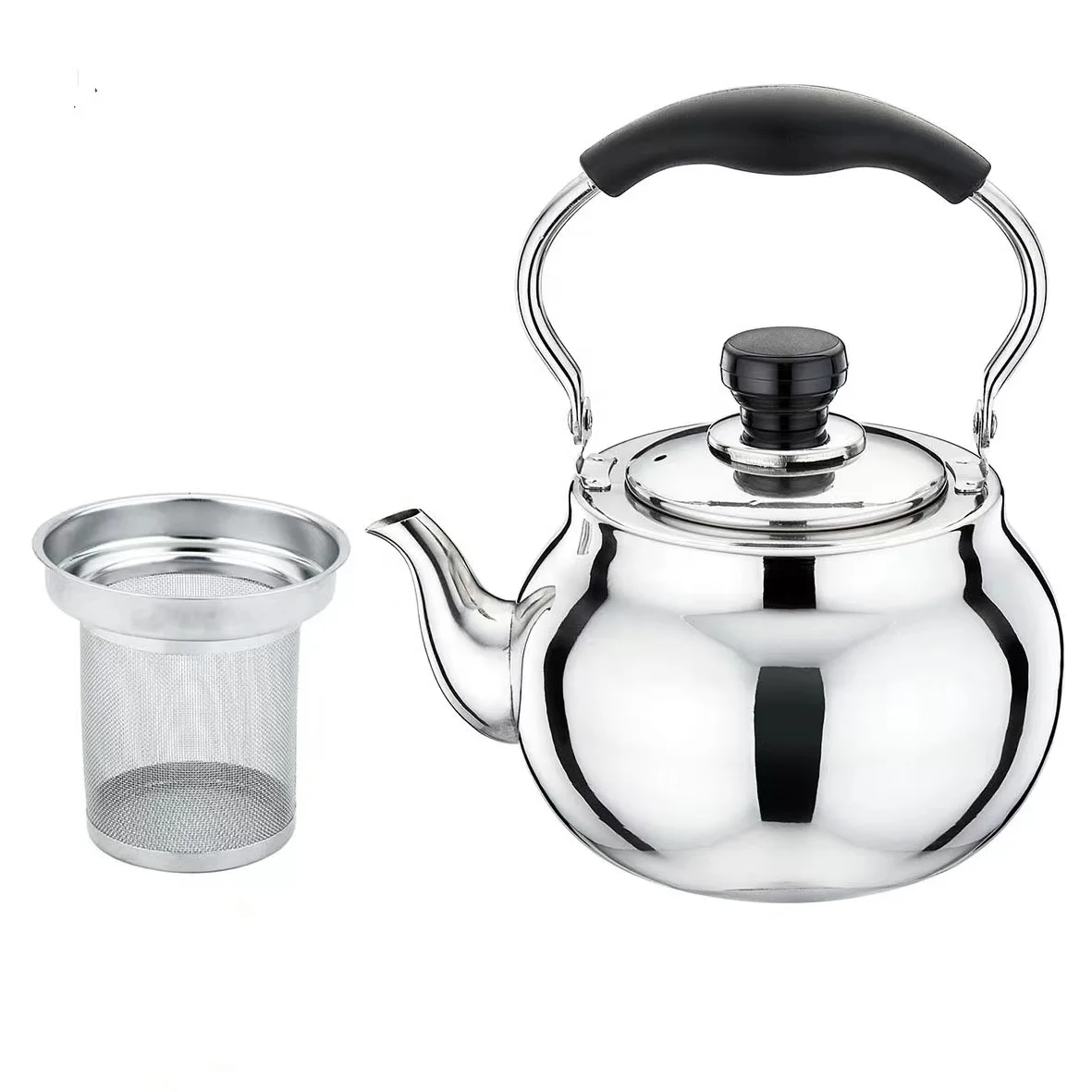 customization Stainless Steel Water Tea Coffee Pot with Infuser Strainer Teapot round shape 304 stainless steel tea kettle