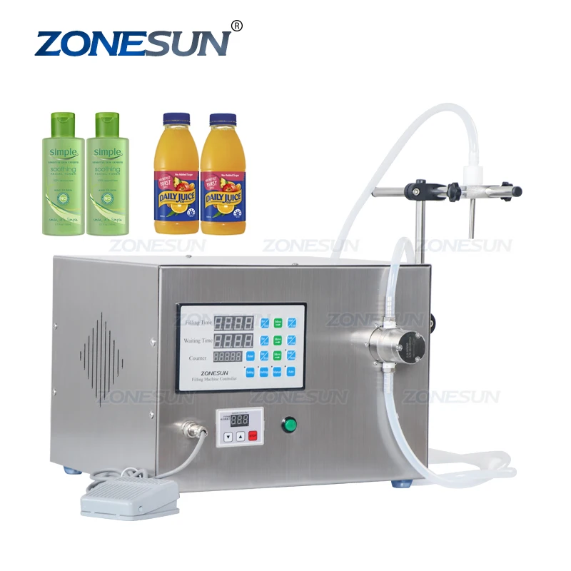 ZONESUN Magnetic Pump Beverage Perfume Water Juice Pigment Essential Oil Ink Liquid Watercolor Round Bottle Filling Machine