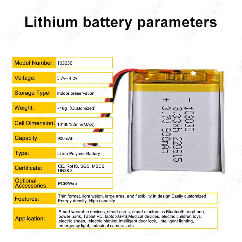 3.7v 103030 900mAh Custom OEM Mobile Phone Packs Rechargeable Lithium Ion Polymer Battery  Li Polymer Battery for Power Bank