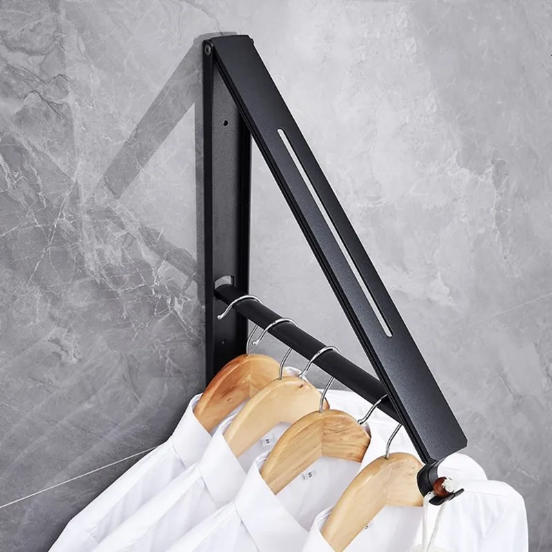 Folding Clothes Hanger Retractable Wall Mount Cloth Drying Rack Space Saving Aluminum Home Laundry Extend Clothes Dying Rack