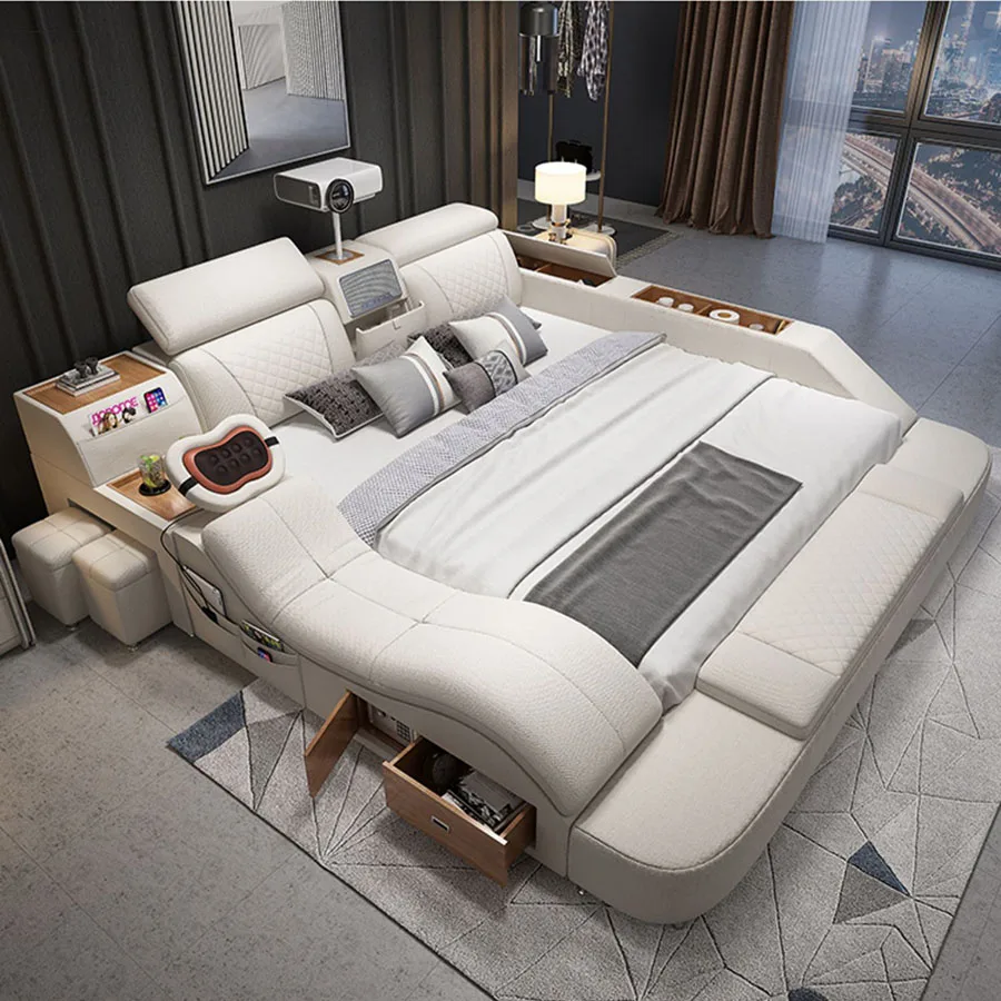 Factory direct sales modern smart tatami bed smart projection storage size wood frame double bed