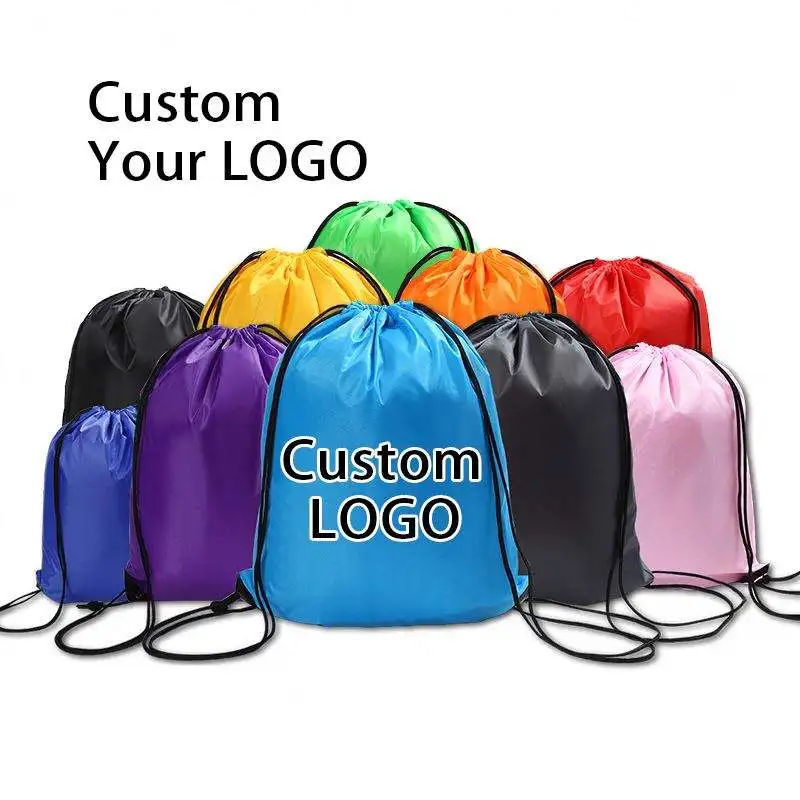 sublimation string nylon waterproof drawstring bag custom logo polyester custom backpack gym sport drawstring bag with logo
