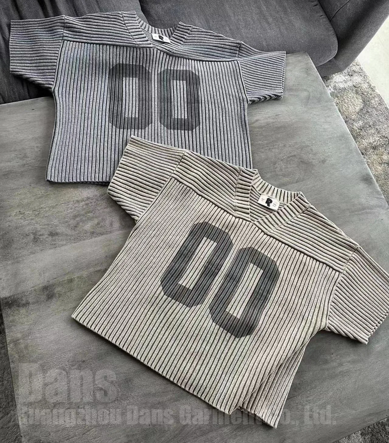 Custom Cropped Ribbed T Shirt Screen Print Knitted Cotton Boxy Fit V Neck Acid Wash Faded Vintage Retro Jersey T-shirt For Men