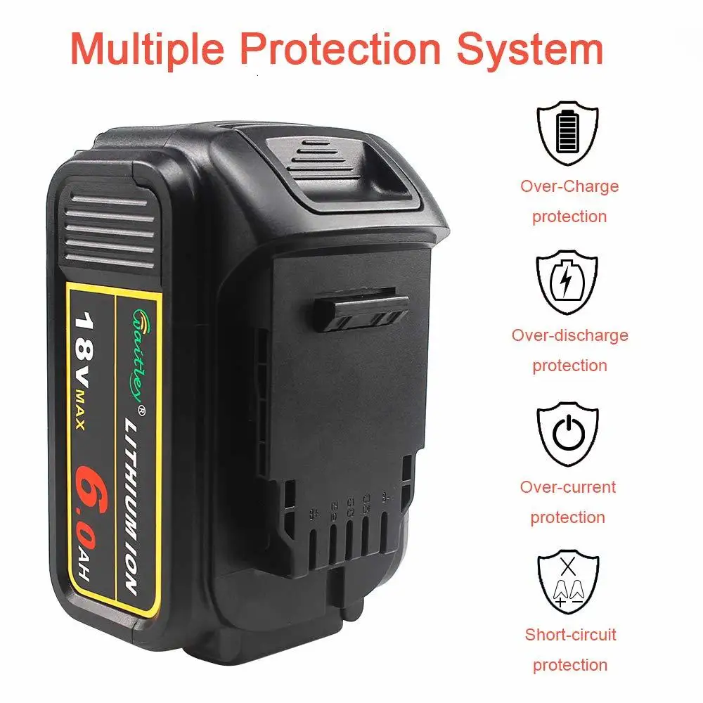 Waitley BCD184 18V 6Ah 6000mAh Replacement Battery Lithium Batteries for DeWalt 18 V and 20V MAX XR power tool