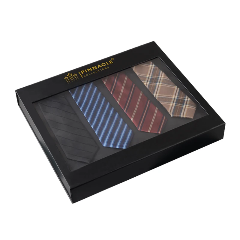 Luxury business silk stripe necktie corbatas packaging gift box wedding party custom logo men neckwear neck tie set box