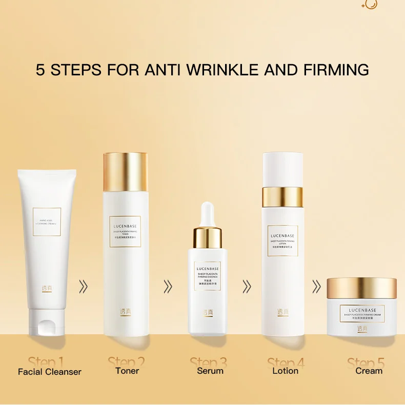 Private Label OEM Korean Beauty Skincare Products Kit Sheep Placenta Anti-wrinkle Firming Serum Face Skin Care Set