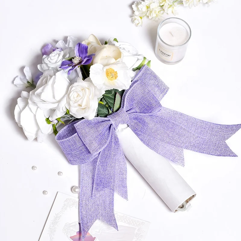 Yama ribbon factory wholesales stock 63mm 10yards solid colors white wired burlap ribbons roll