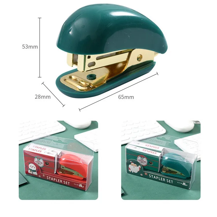 Office Supplies Stationery Christmas Red Green Gold No.12 Mini Book Binding Small Paper Stapler Set With Staples