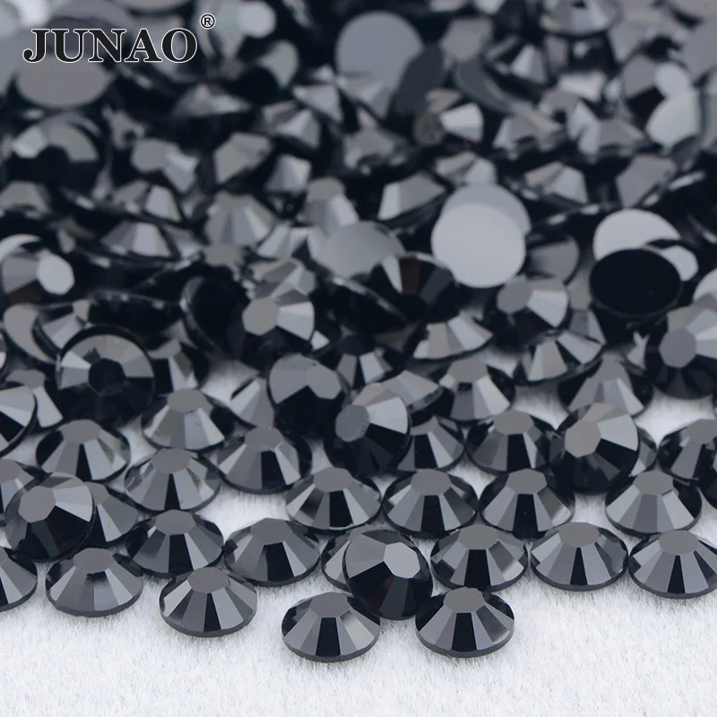 JUNAO Factory Wholesale 2mm 3mm Non Hotfix Jelly Crystal Strass Flatback Black Color Resin Rhinestone for Nail Art