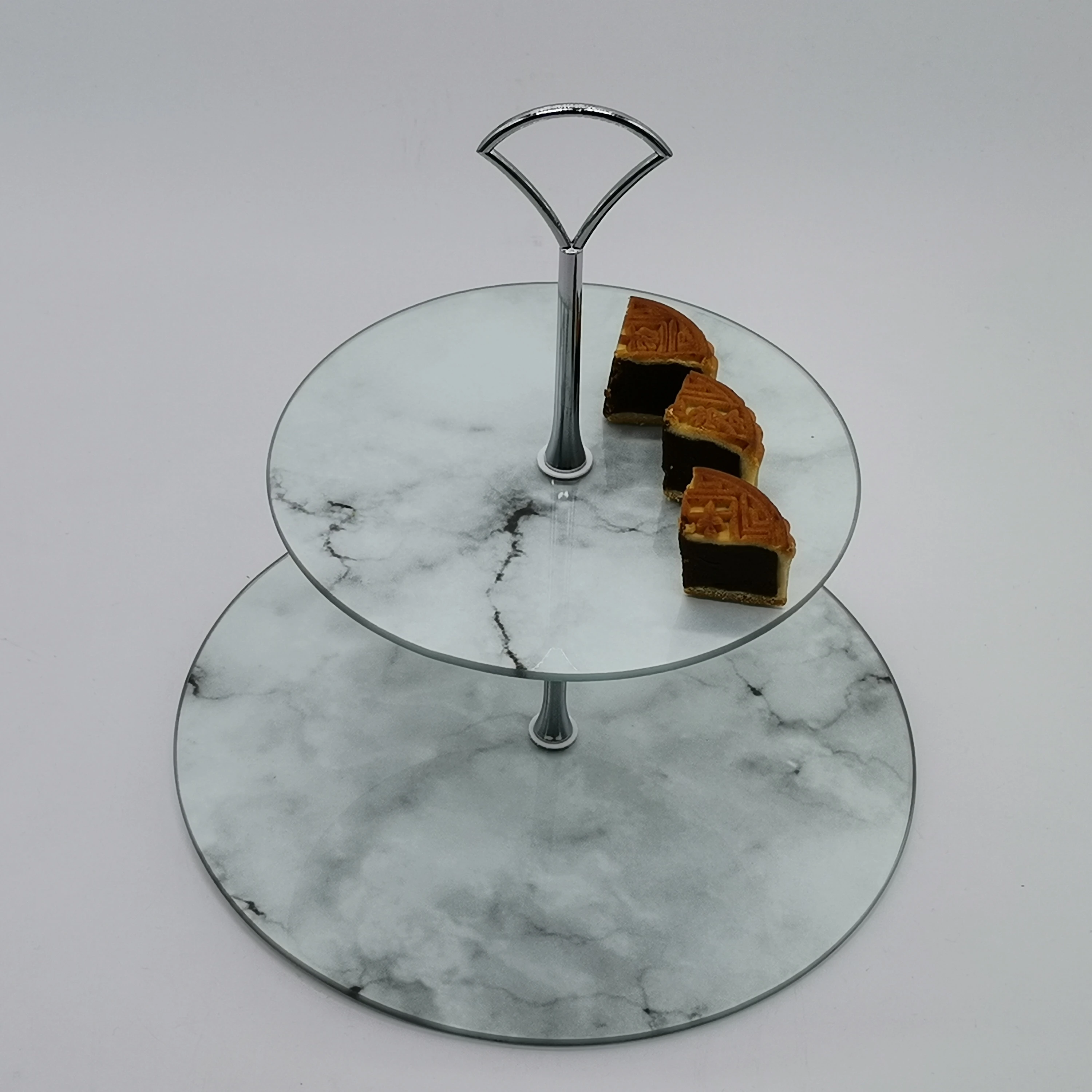 2 tiers round shape tempered glass serving trays / cake stand/rotating plate