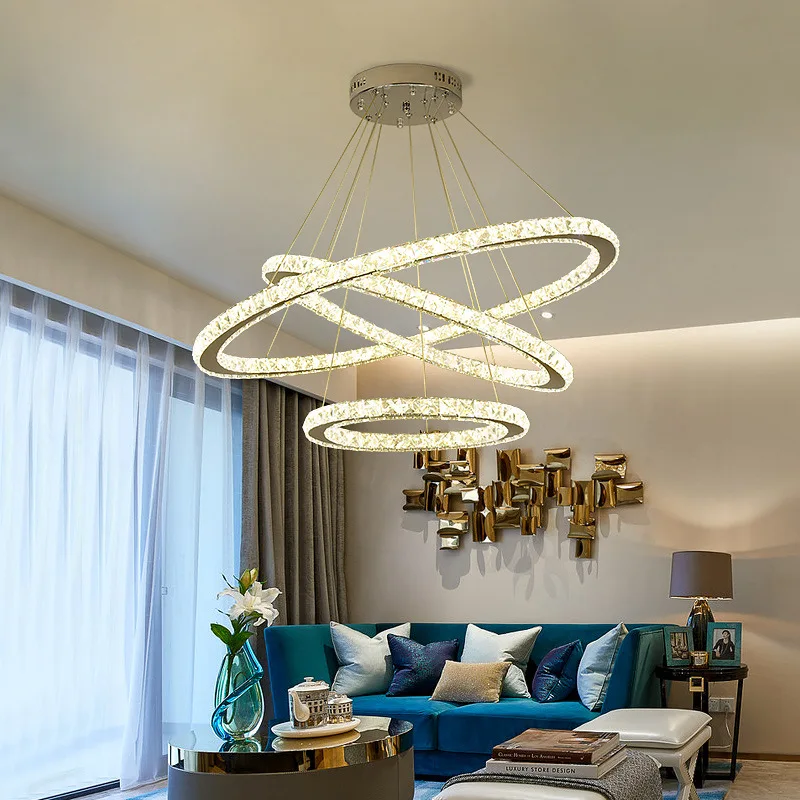 Nordic Style Simple Brass Fashion Metal Led Chandelier K9 Crystal Pendant