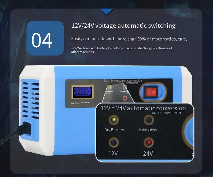 12v-24v 10a 5a 12a полностью интеллектуальное Ремонтное зарядное устройство для мотоцикла электрическое питание электросети/электровелосипеда/мотоцикла/вентилятора