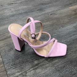 Модная женская обувь; Новинка; Босоножки на высоком толстом каблуке с квадратным носком; Большие размеры