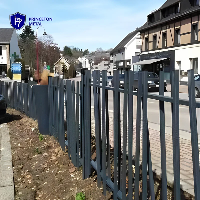 Welded metal black picket Steel Fencing Powder Coating France looks Bamboo like fence Bar aluminum fence for project