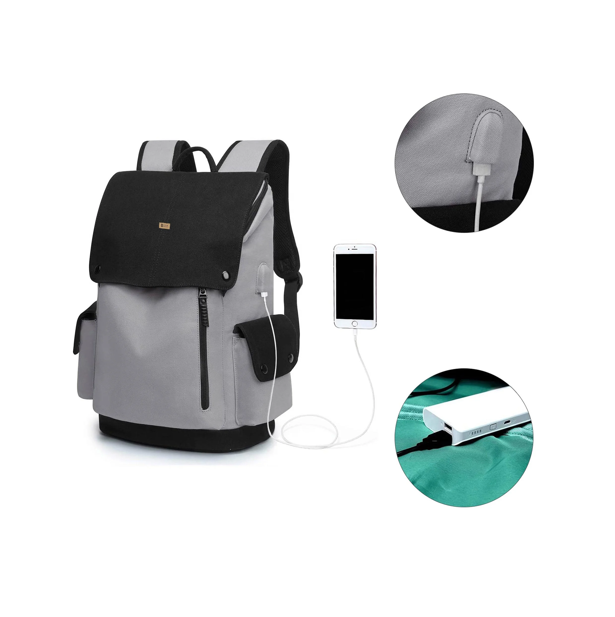 Холщовая дорожная сумка для ноутбука на заказ, водонепроницаемый рюкзак для школы и колледжа с USB-портом для зарядки