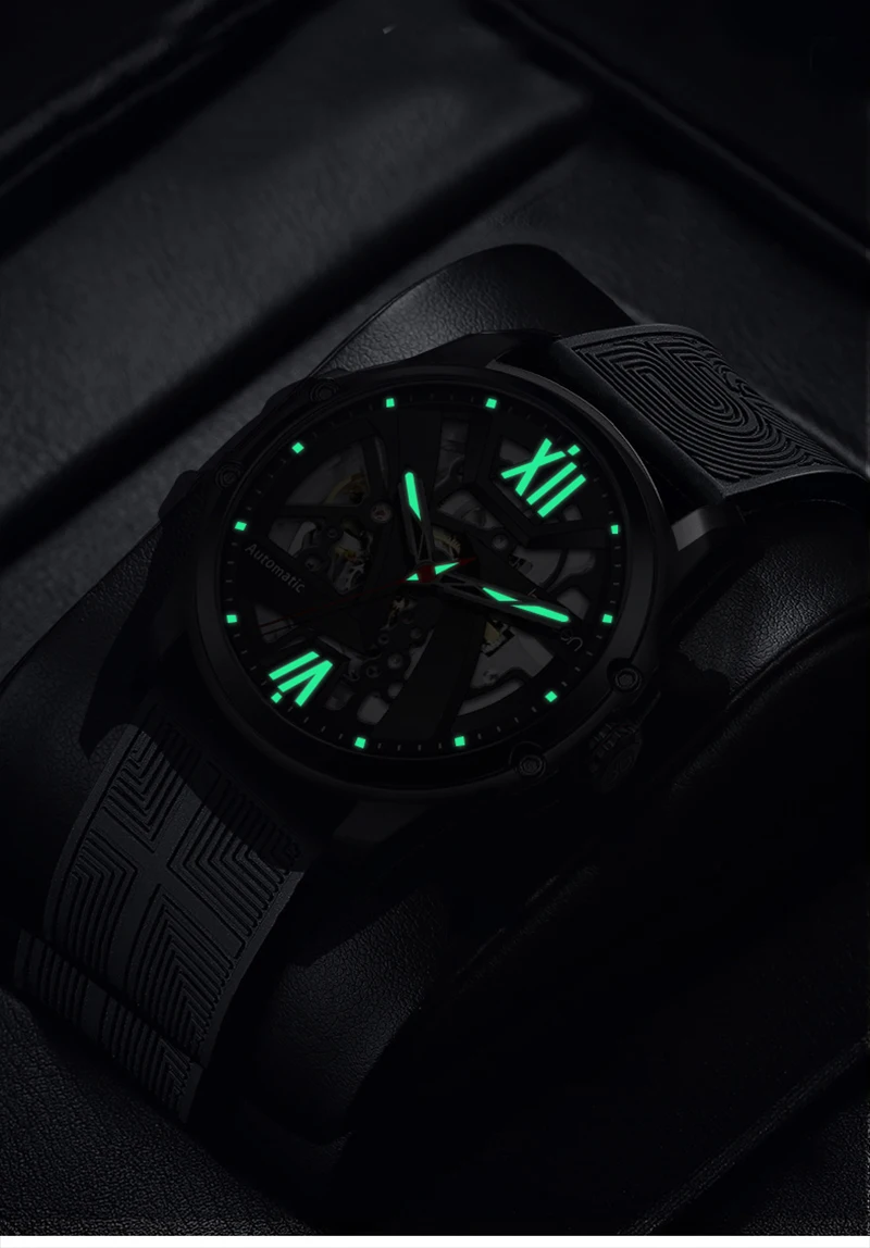 Benken Luxury Waterproof Luminous Mens Silica Gel Watchband Automatic Mechanical Watch with Brand Custom Gift Box