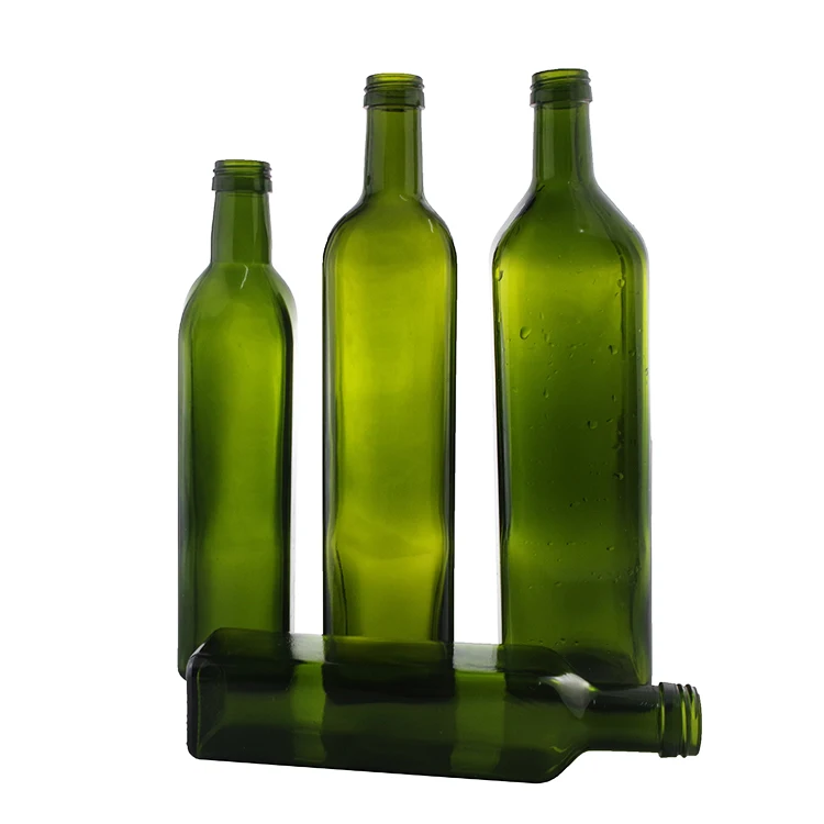 Customer Empty 100ml 250ml 375ml 500ml 750ml Dark Green Cylinder Olive Oil Glass Bottles With Aluminum Cap