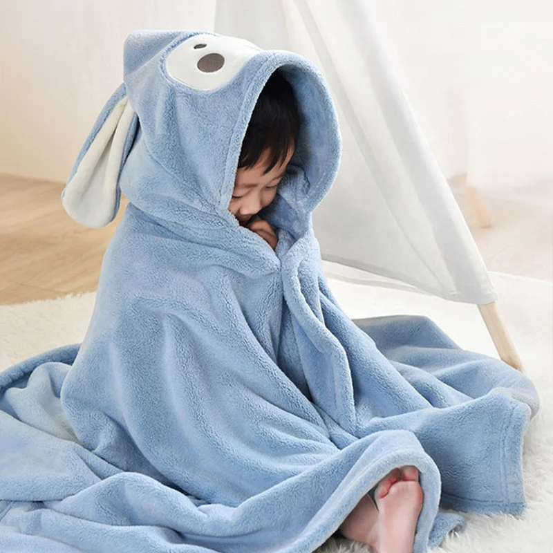 Hot Coral Fleece Hooded Children Bath Towel Bathrobe Microfiber Absorbent Quick-Drying Shower Towel For Kids