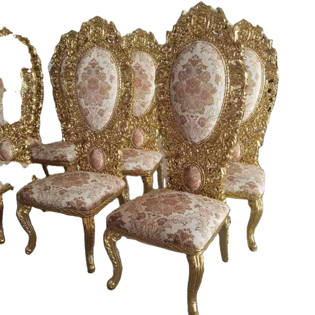 
European italian classical solid wood carved flowers dinningroom furniture luxury dinning table and high back chair 