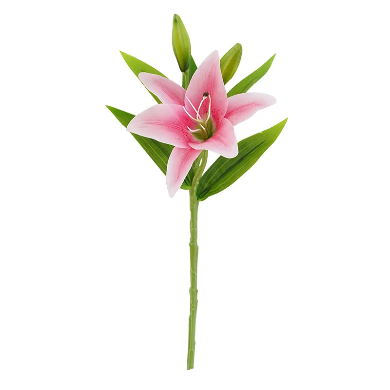 High Quality Handmade Bridal Bouquet White Pink Artificial Lily Flower Single Stem Real Touch Lily For Wedding Home Decor