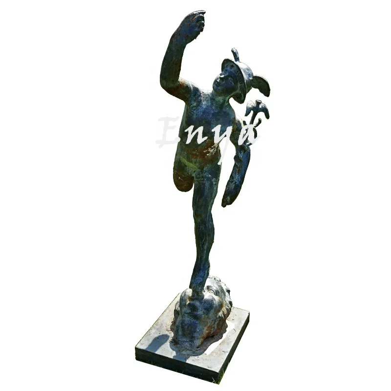 Garden Metal Ornaments Lawn Outsides Flying Mercury Antique Replica Religious Statue Roman God Sculpture Outdoor Decoration